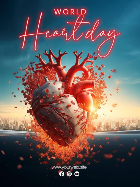 PSD world heart day social media poster design with heart anatomy background