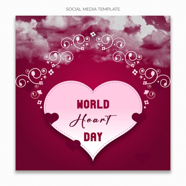 World heart day social media template for instagram post feed