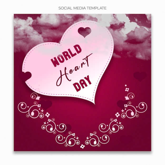 world heart day social media template for instagram post feed