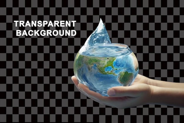 PSD world in hand transparent water materiaal psd