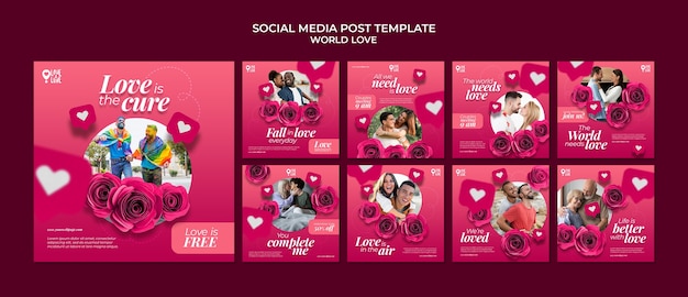 PSD modello di progettazione di post di instagram di amore del mondo