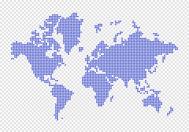 Карта мира из синих точек, изолированных на прозрачном фоне