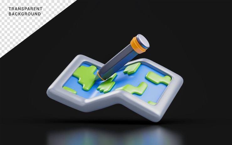 PSD world map sign with pencil on dark background 3d render concept for cartography edit map