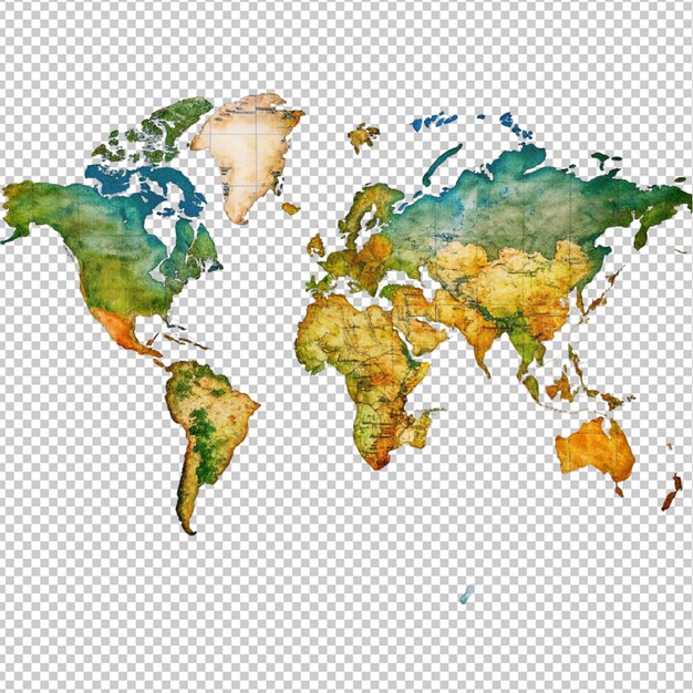 PSD world map on transparent background