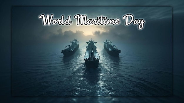 PSD world maritime day with sea and ship in blue nautical celebration for social media post design