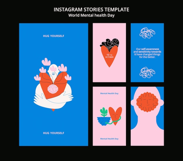 PSD storie di instagram della giornata mondiale della salute mentale