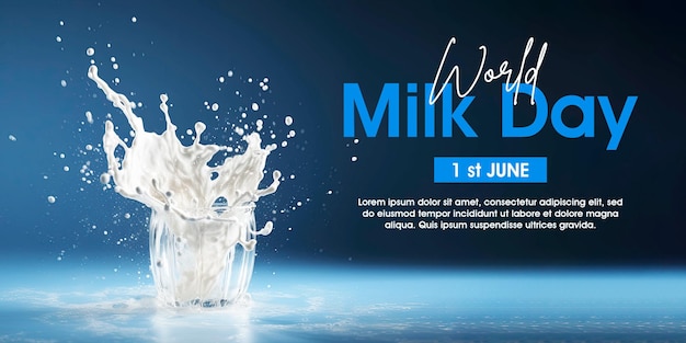 PSD world milk day poster with milk splash background