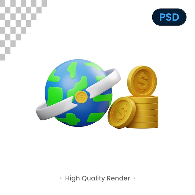 PSD 世界のお金の 3 d アイコン premium psd