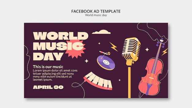 PSD modello facebook per la celebrazione della giornata mondiale della musica