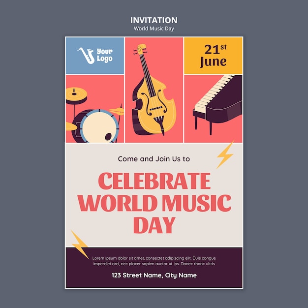 PSD world music day invitation template