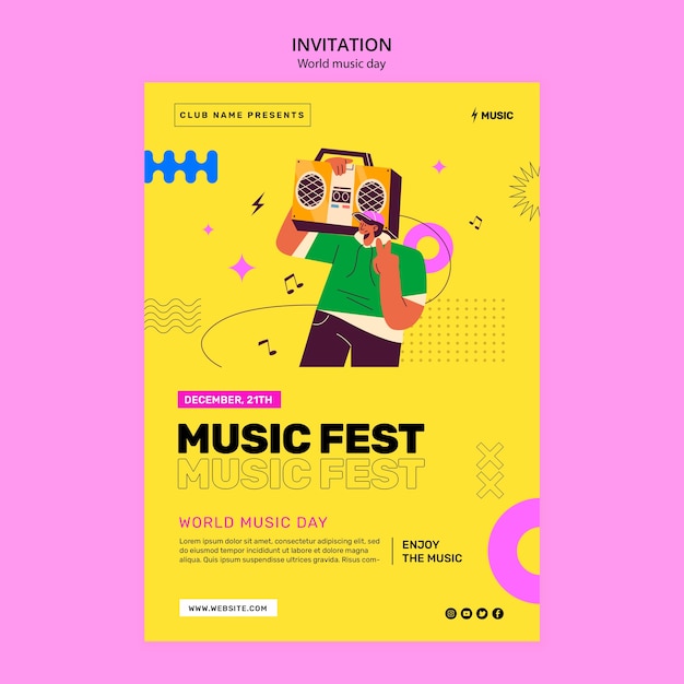 PSD world music day invitation template