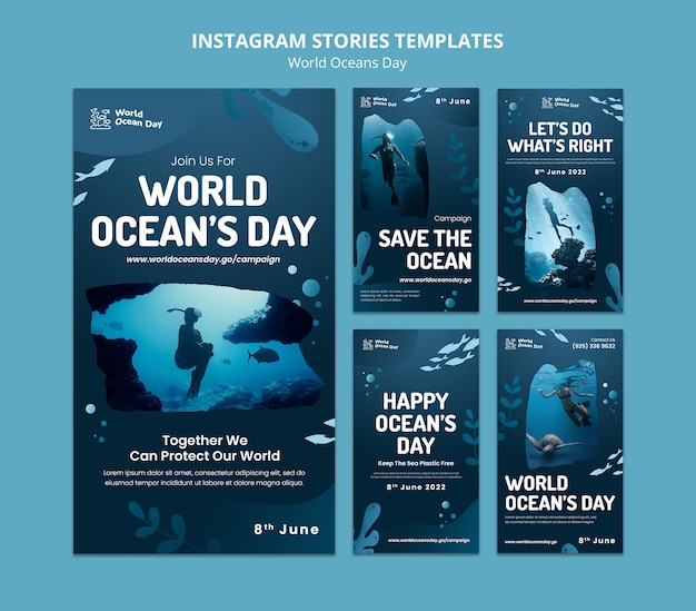 Modello di storie di instagram di giornata mondiale dell'oceano