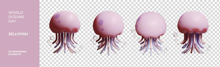 PSD world oceans day jellyfish 3d rendering