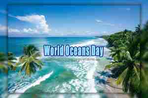 PSD world oceans day a ocean miniature with fish and coral inside background