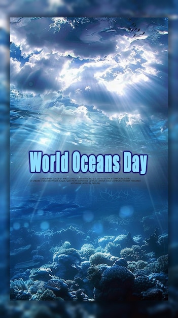 PSD world oceans day a ocean miniature with fish and coral inside background