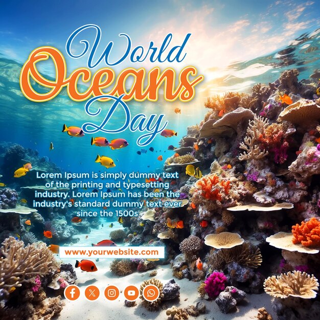 PSD world oceans day social media banner and poster design