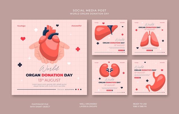 Modello di post instagram della giornata mondiale della donazione di organi