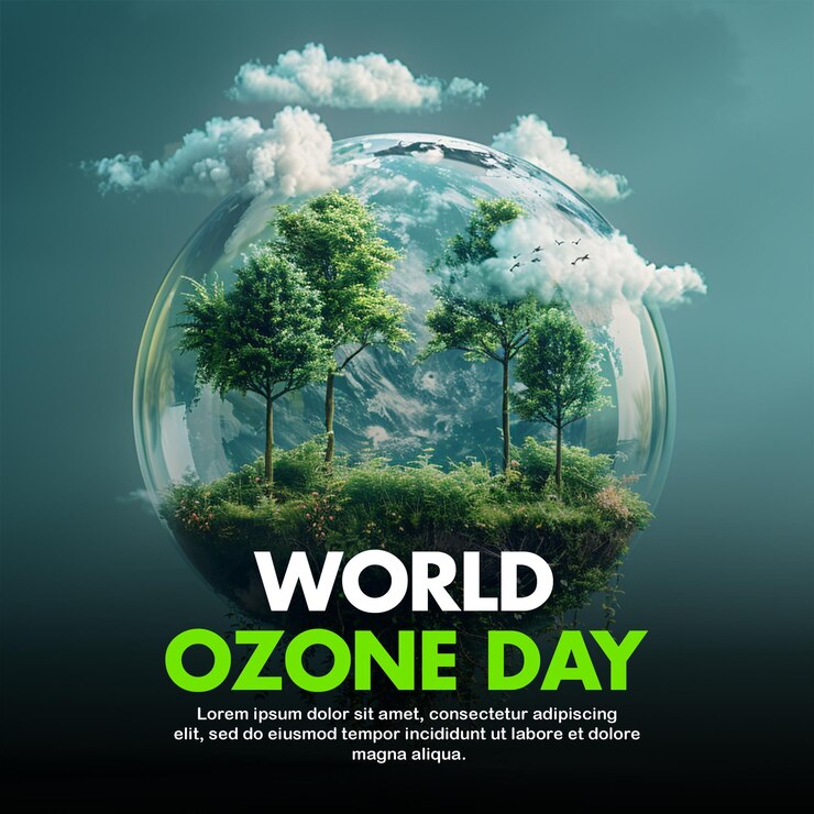 PSD world ozone day poster design with world ozone day background