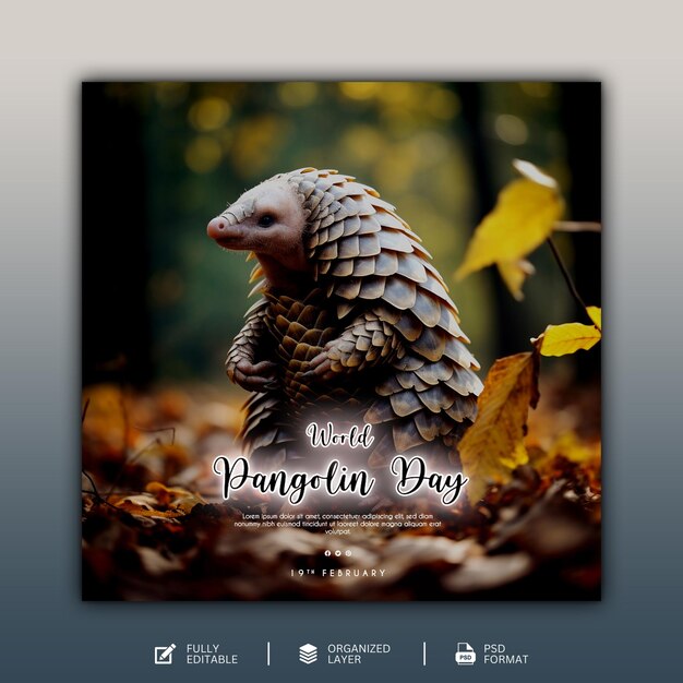 Premium PSD World pangolin day design and social media template