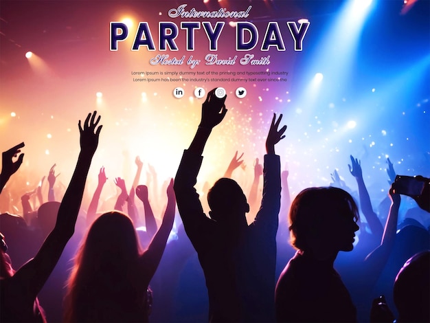 PSD world party day poster template with music party dancing and crowd