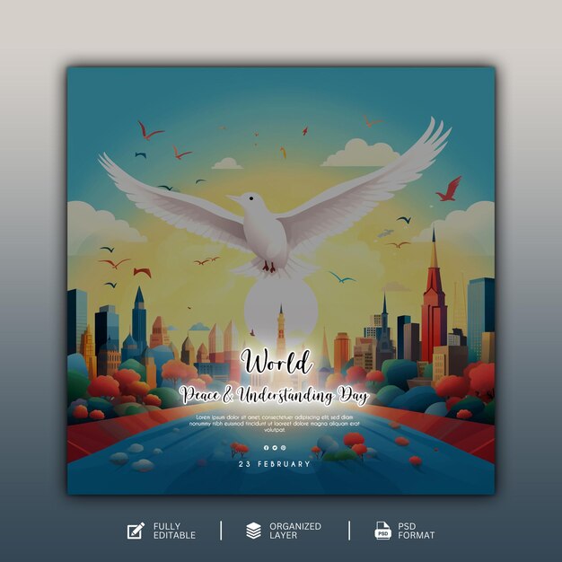 PSD world peace and understanding day graphic and social media design template