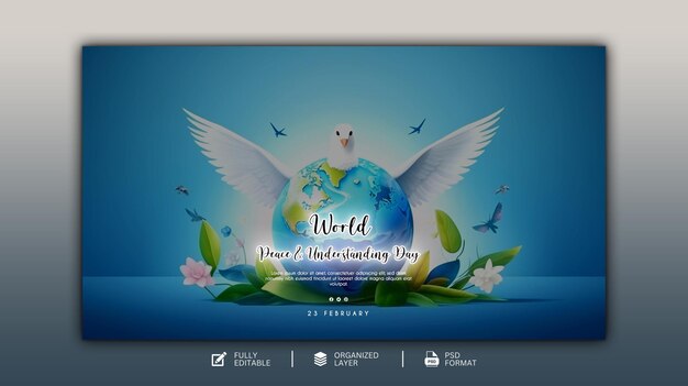 PSD world peace and understanding day graphic and social media design template