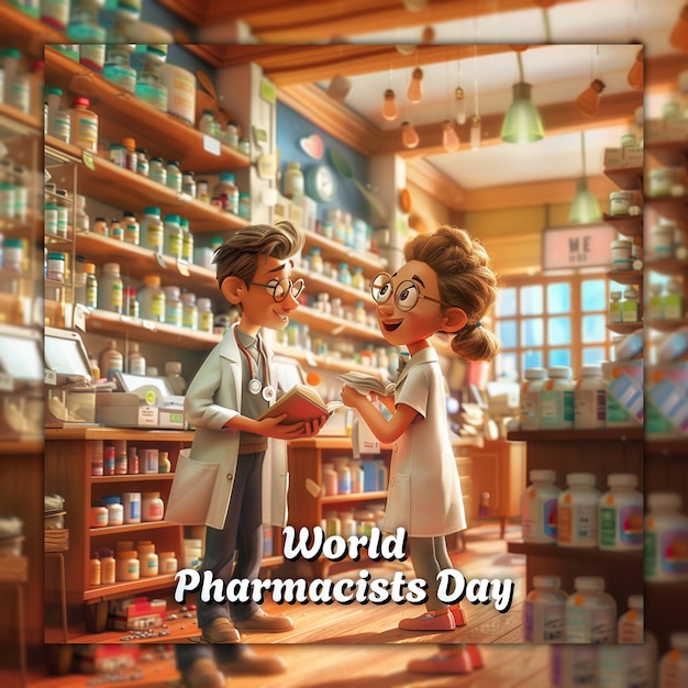 World pharmacists day celebration doctor and pills concept for social media post design