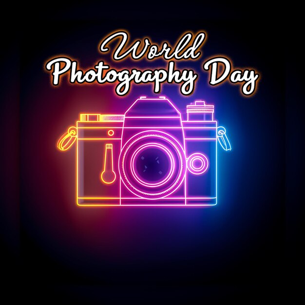 PSD world photography day celebration with camera lens background for social media post