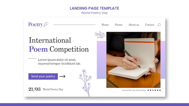 World poetry day concept landing page template