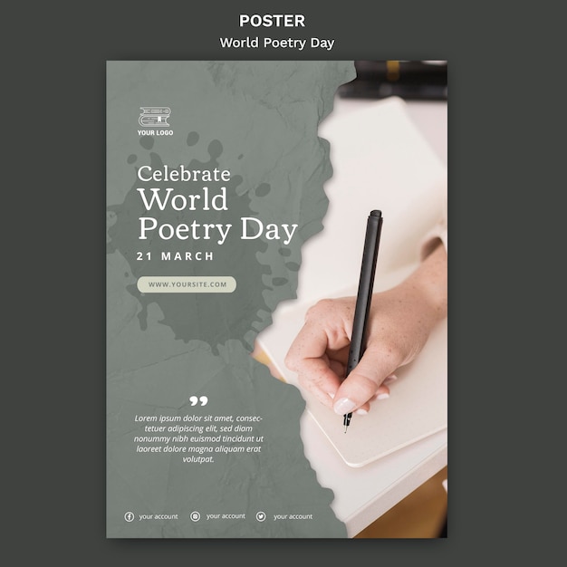 World poetry day event poster template with photo