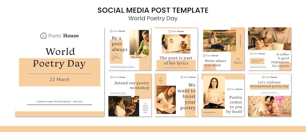 PSD post sui social media per la giornata mondiale della poesia