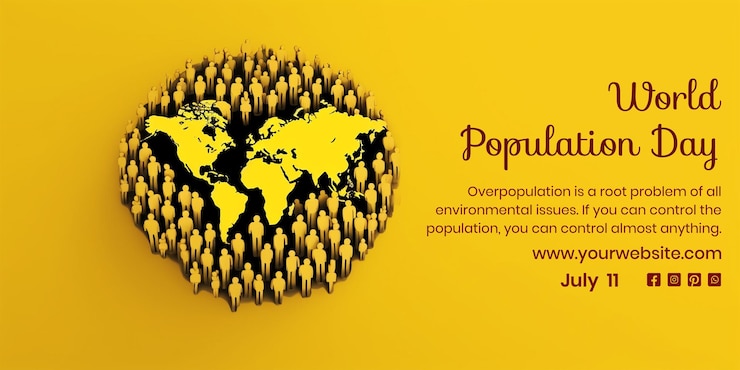 PSD world population day concept map with lots of people icons on yellow background