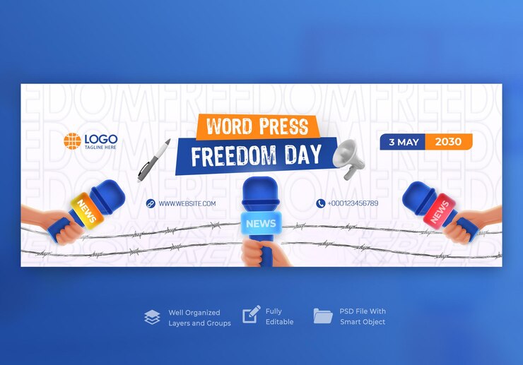 PSD world press freedom day flat banner template