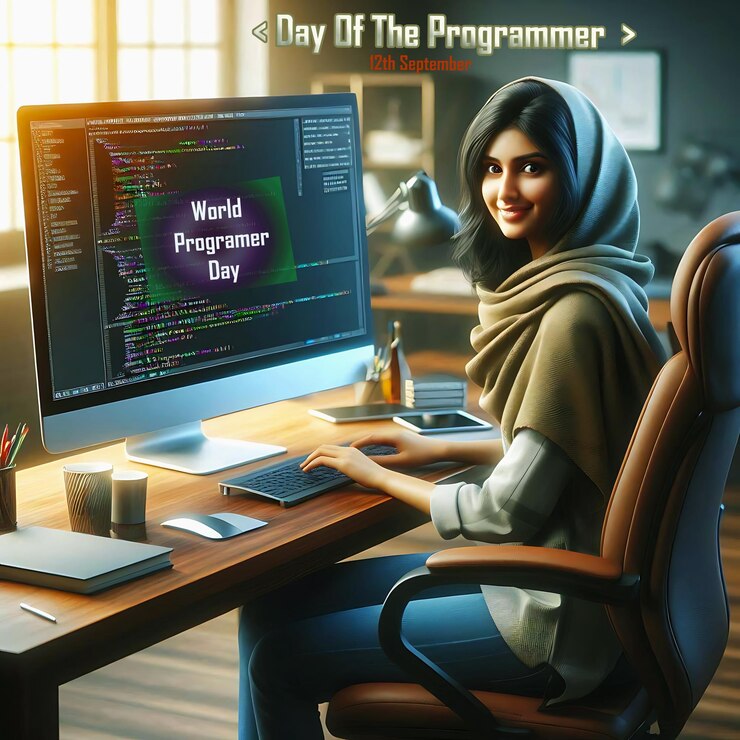 PSD world programmer day celebration templet with pc background