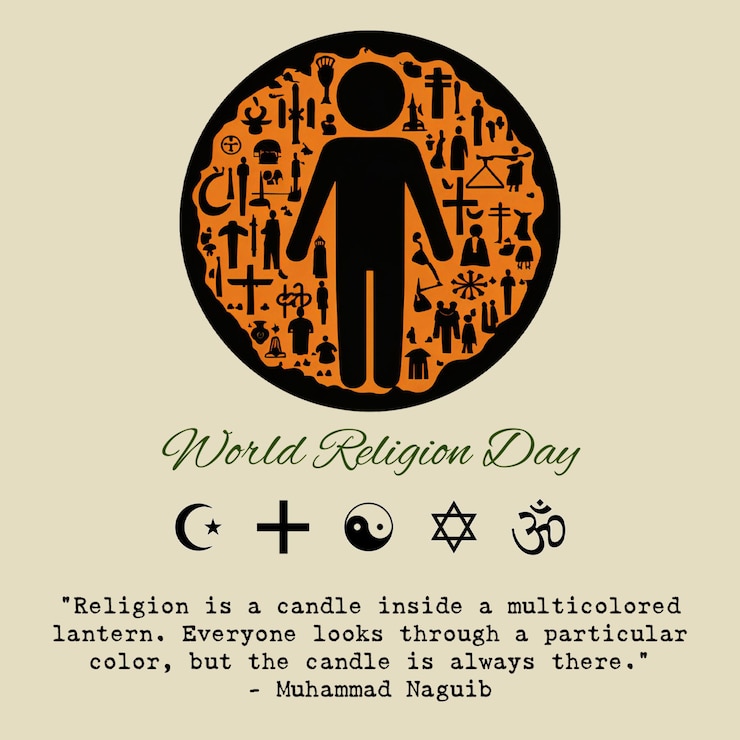 PSD world religion day background design interfaith unity and diversity symbols