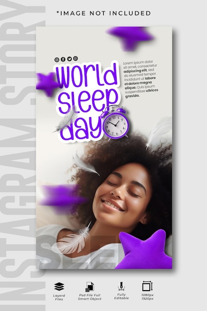 Template di progettazione di storie instagram per la giornata mondiale del sonno