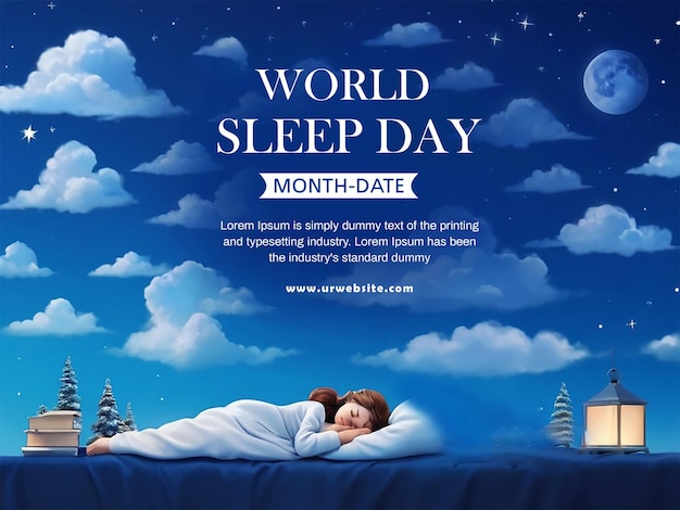 PSD world sleep day poster flat cartoon illustration