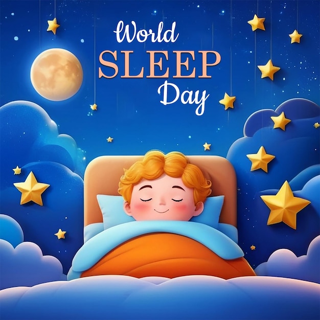 PSD world sleep day poster flat cartoon illustration