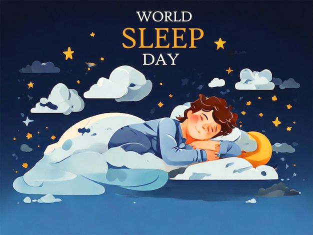 PSD world sleep day poster flat cartoon illustration