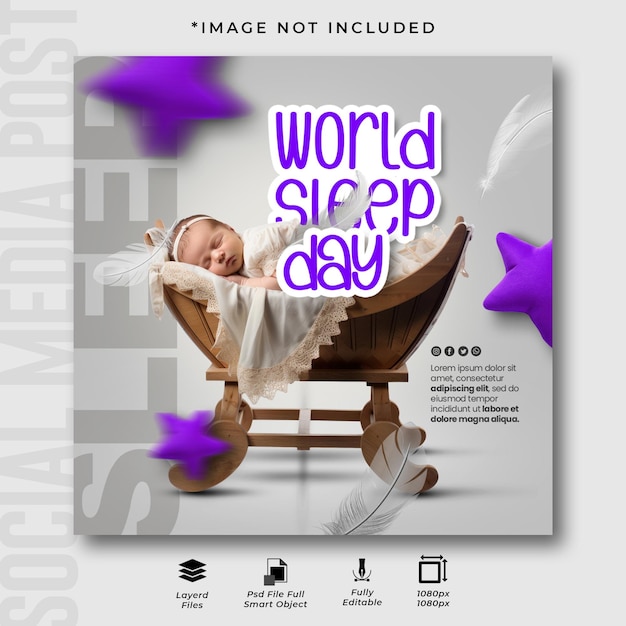 세계 수면 날 소셜 미디어 인스타그램 포스트 디자인 템플릿