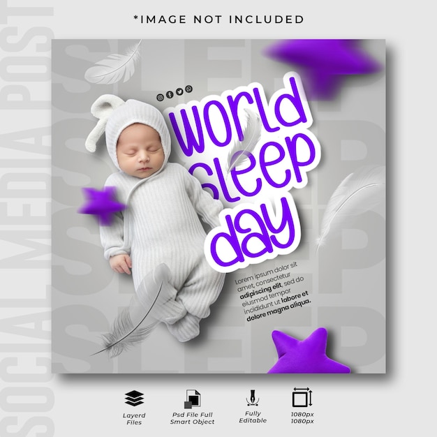 Giornata mondiale del sonno social media instagram post design template