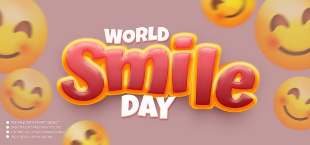 PSD world smile day emojis arrangement with editable text