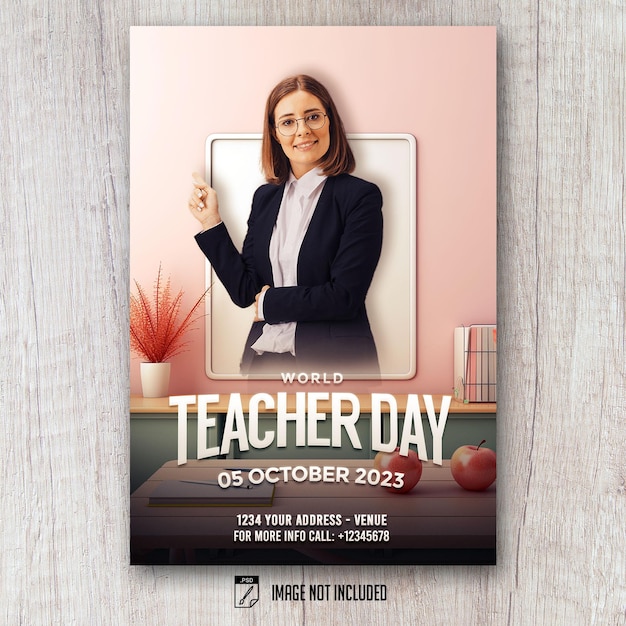 World teacher day flyer psd template pastel color