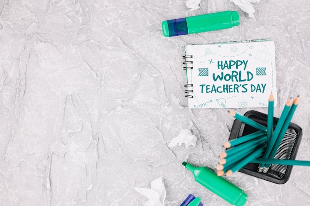 PSD world teacher day mockup with booklet