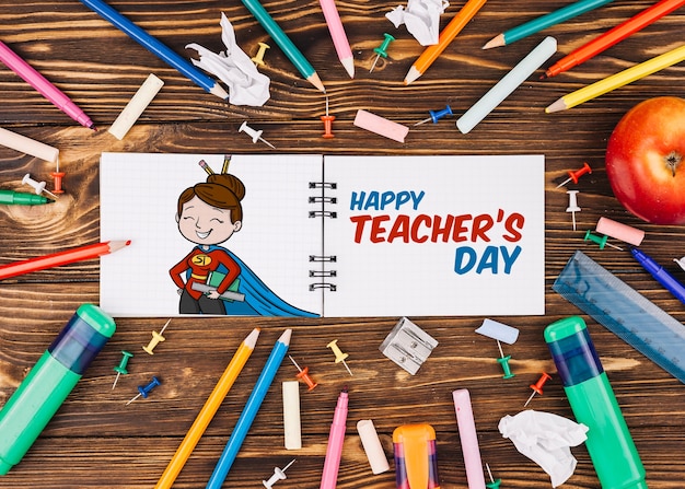 World teacher day mockup with booklet