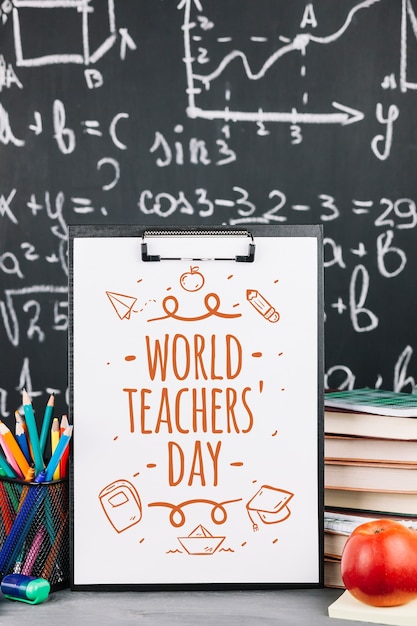 PSD world teacher day mockup with clipboard