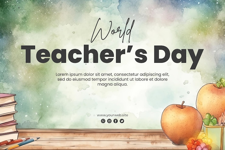 PSD world teacher's day background and banner design watercolor style