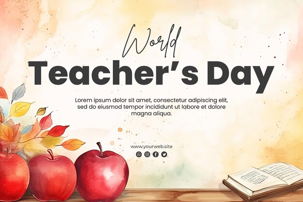 PSD world teacher's day background and banner design watercolor style