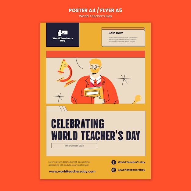 PSD Шаблон плаката ко всемирному дню учителя