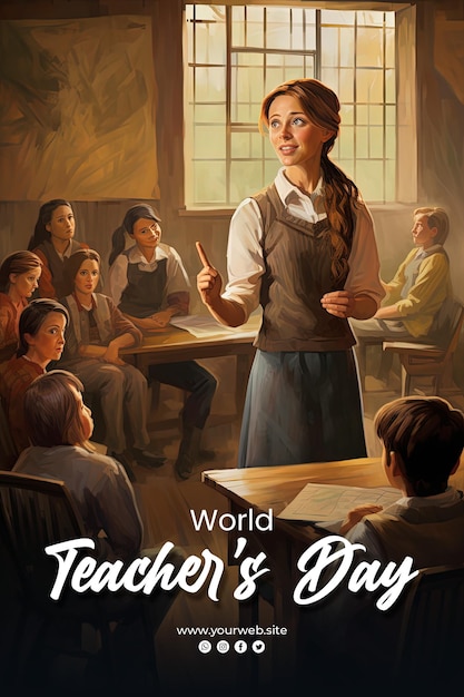 PSD Всемирный день учителя и учителя стоят в центре традиционного класса